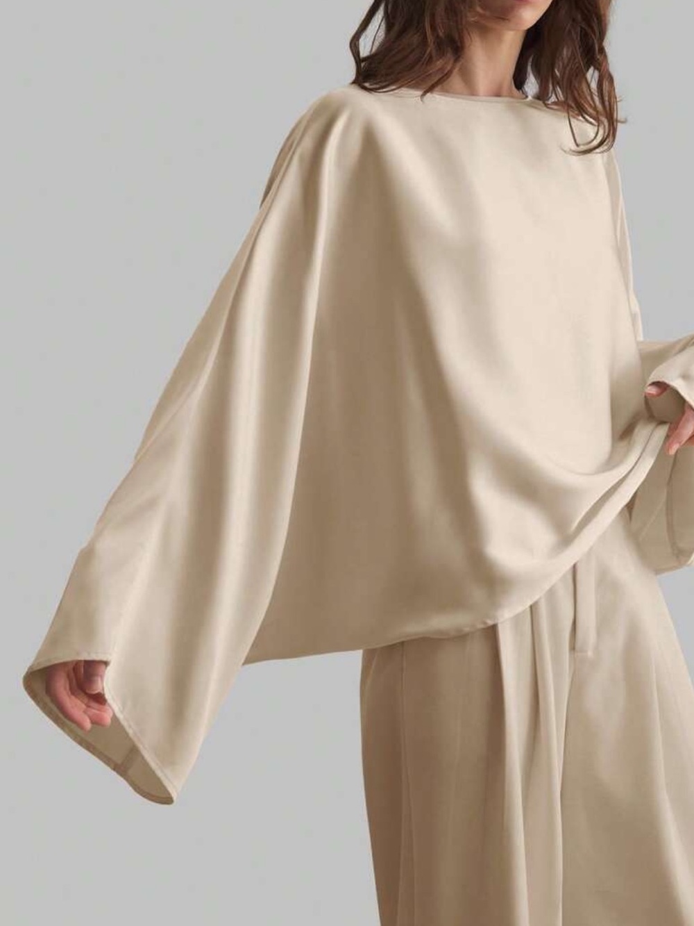 Cream nude satin flowy oversized top